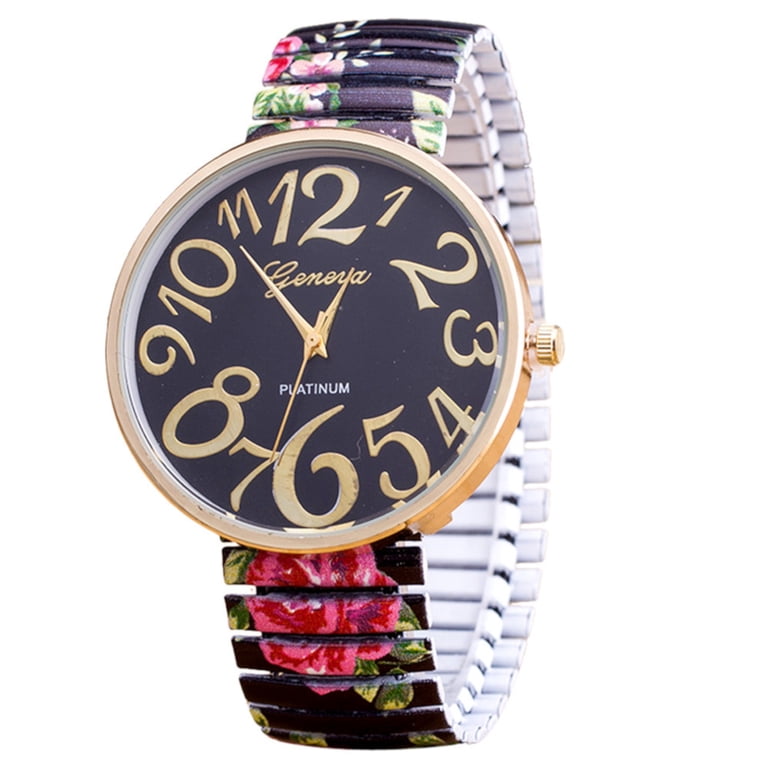Big Face Easy to Read Numbers Stretch Band Black Flower Rose  display picture 3