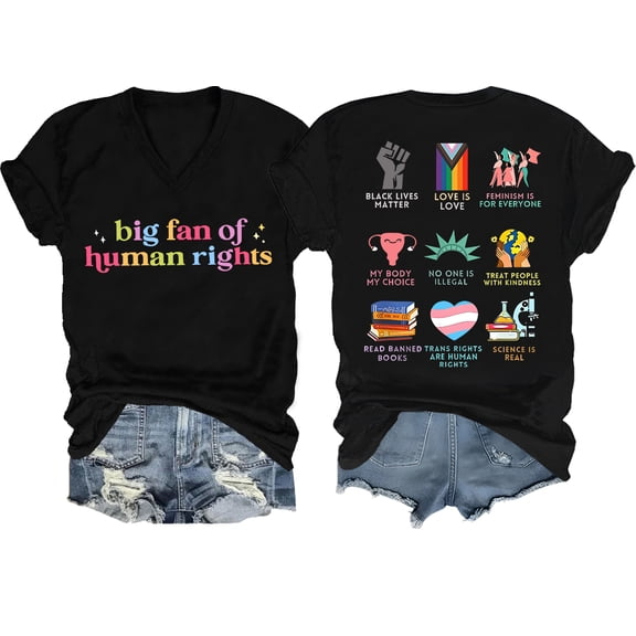 Big Fan Of Human Rights Shirt Big Fan Of Human Rights Shirts For Women Man Casual Graphic V Neck T Shirt