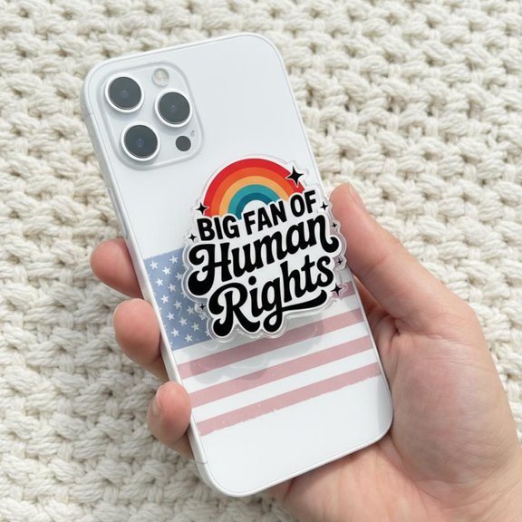 Big Fan of Human Rights Magnetic Phone Grip, Rainbow Phone Grip, Radicalized by Basic Decency Phone Grip, Gift For Liberal Anti Populism