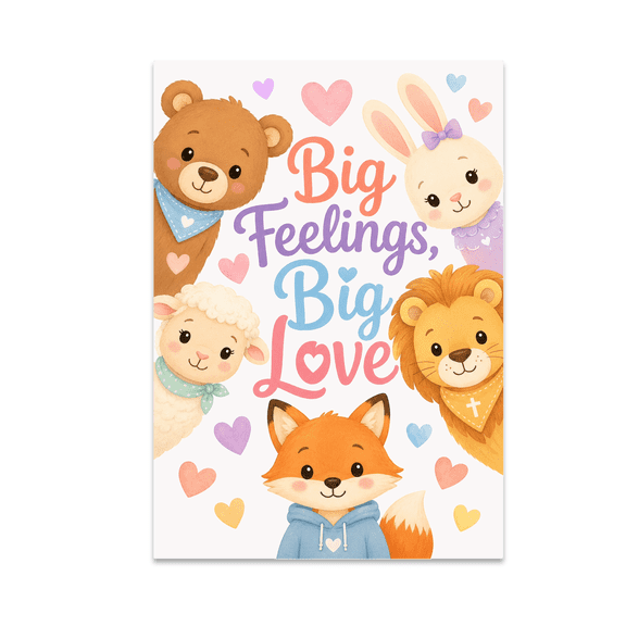 Big Feelings Big Love Animal Faces Wall Art - Christian Kids - 13x19 Poster Print