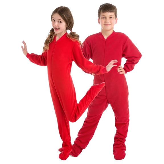 Big Feet PJs Kids Red Fleece Footed Pajamas – Boys, Anti-Pill, Non-Slip Soles, Sizes 6-16