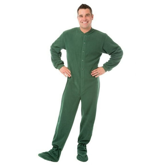 Big Feet PJs Green Micro-polar Fleece Adult Footed Pajamas Sleeper with Rear Flap