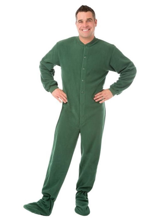 Big Feet PJs Green Micro-polar Fleece Adult Footed Pajamas Sleeper with Rear Flap