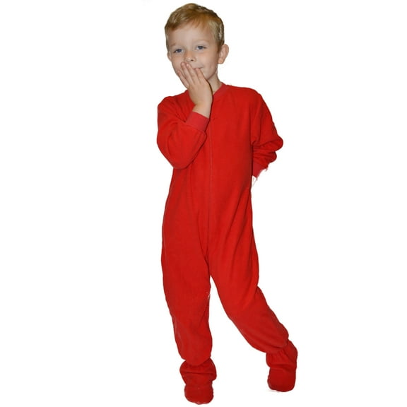 Big Feet PJs Little Boys Infant Toddler Red Fleece Footed Pajamas Sleeper