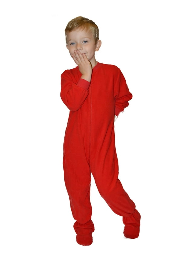 Big Feet PJs Little Boys Infant Toddler Red Fleece Footed Pajamas Sleeper