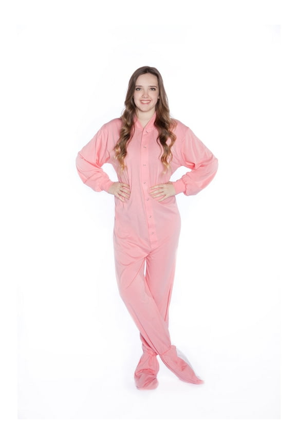 Big Feet PJs Pink Jersey Knit Adult Footie Footed Pajamas with Drop Seat Sleeper
