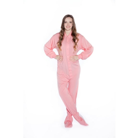 Big Feet PJs Pink Jersey Knit Adult Footie Footed Pajamas with Drop Seat Sleeper