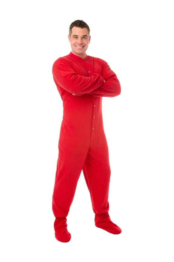Big Feet PJs Red Micro Polar Fleece Adult Footed Pajamas Sleeper