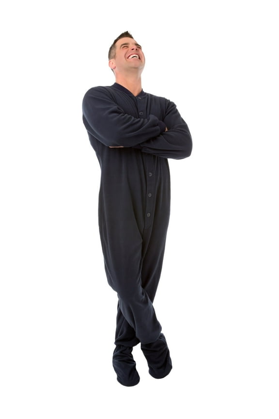 Big Feet Pajama Co. Navy Blue Micro polar Fleece Adult Footed Pajamas Sleeper