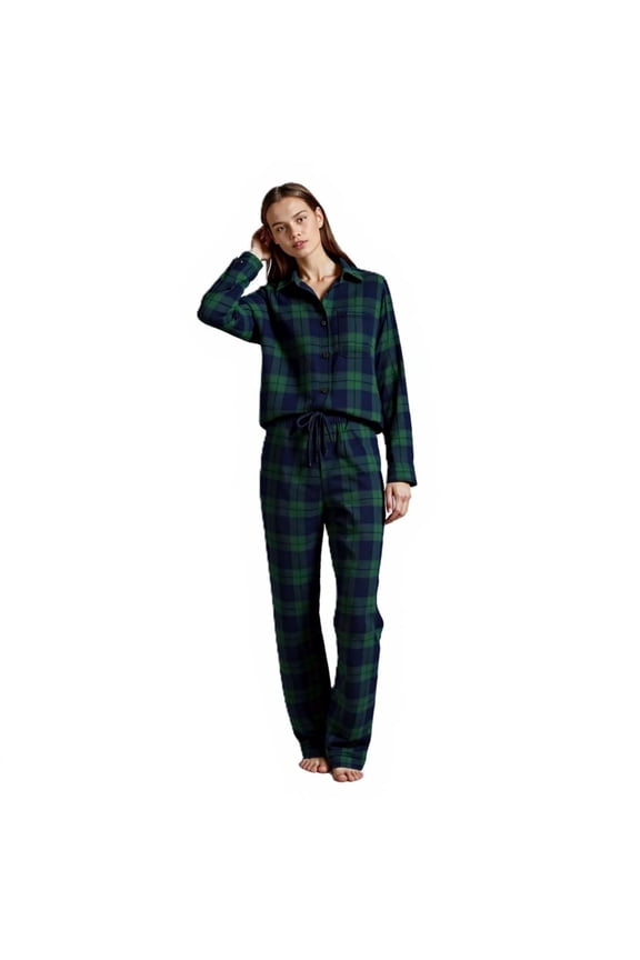 Women's Brushed Cotton Flannel Sleepwear Sets, Green, 1-Pack