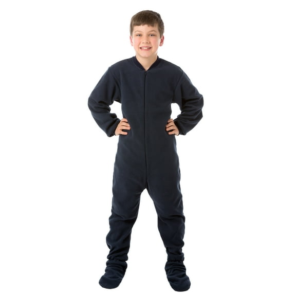 Big Feet Pjs Kids Navy Fleece Footed Pajamas – Ultra Soft, Anti-Pill, Non-Slip Soles, Easy Zipper, Machine Washable Sleepwear for Boys