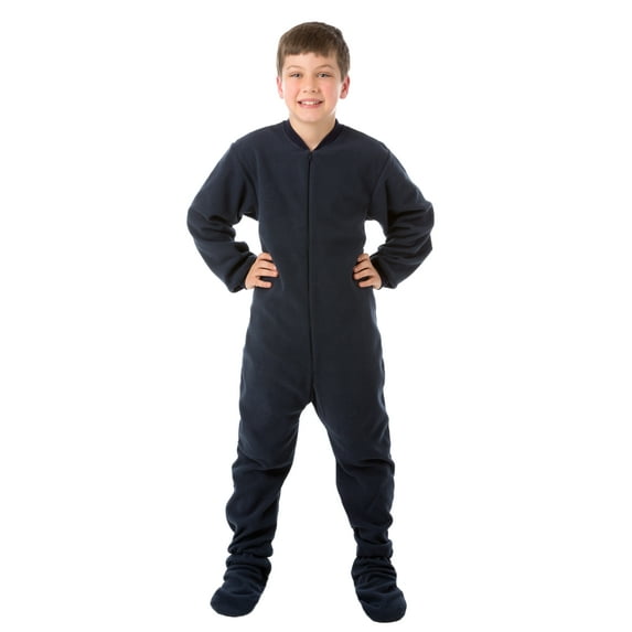 Big Feet Pjs Kids Navy Fleece Footed Pajamas – Ultra Soft, Anti-Pill, Non-Slip Soles, Easy Zipper, Machine Washable Sleepwear for Boys