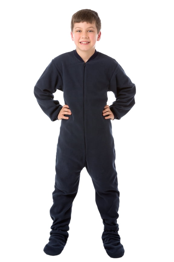 Big Feet Pjs Kids Navy Fleece Footed Pajamas – Ultra Soft, Anti-Pill, Non-Slip Soles, Easy Zipper, Machine Washable Sleepwear for Boys