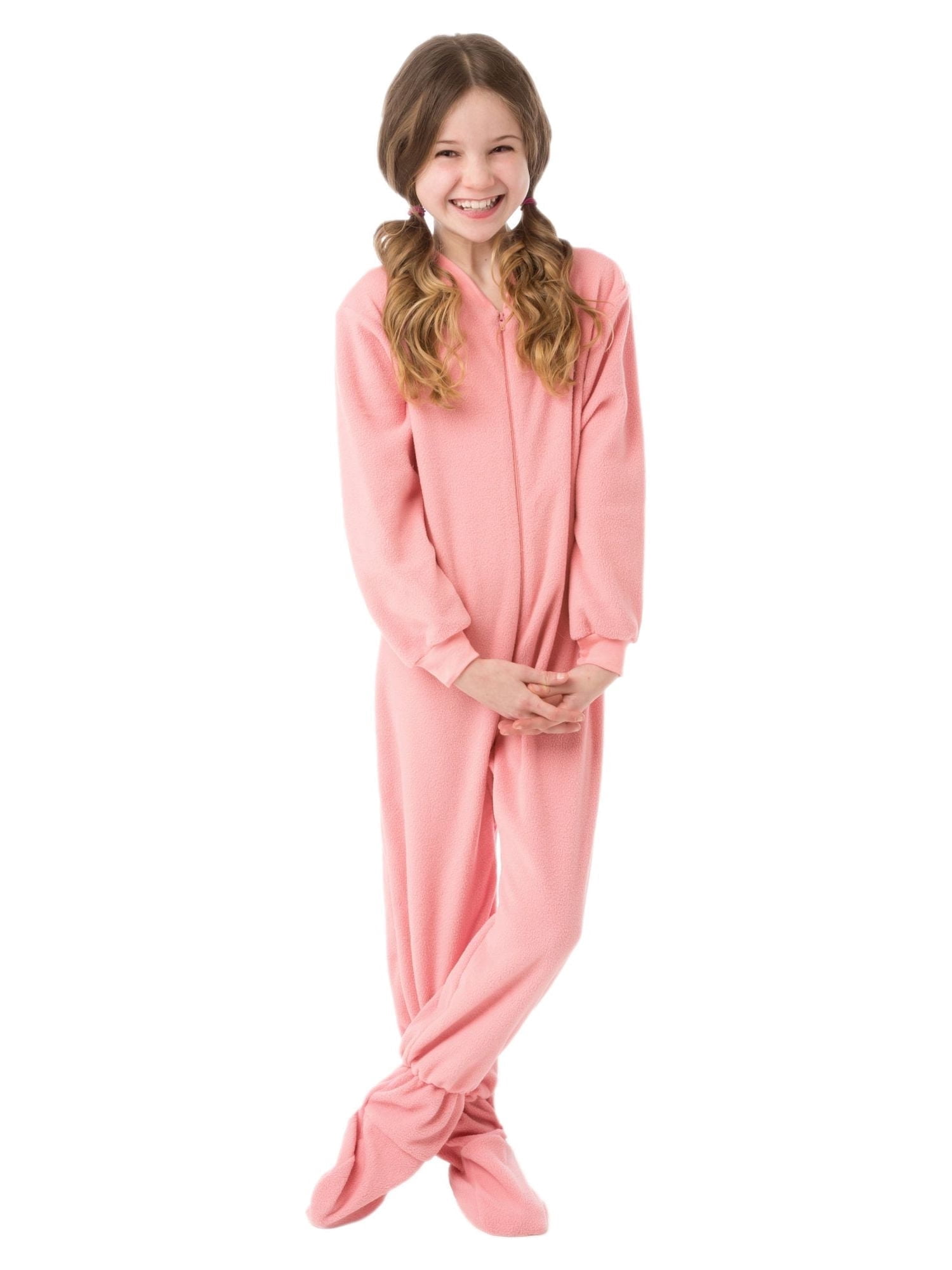 Big Feet Pajama Co. Girls’ Pink Fleece Footed Pajamas – Cozy One-Piece Sleepwear, Anti-Pill, Moisture-Wicking, Sizes Child to Tween