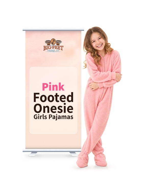 Big Feet Pajama Co. Girls’ Pink Fleece Footed Pajamas – Cozy One-Piece Sleepwear, Anti-Pill, Moisture-Wicking, Sizes Child to Tween