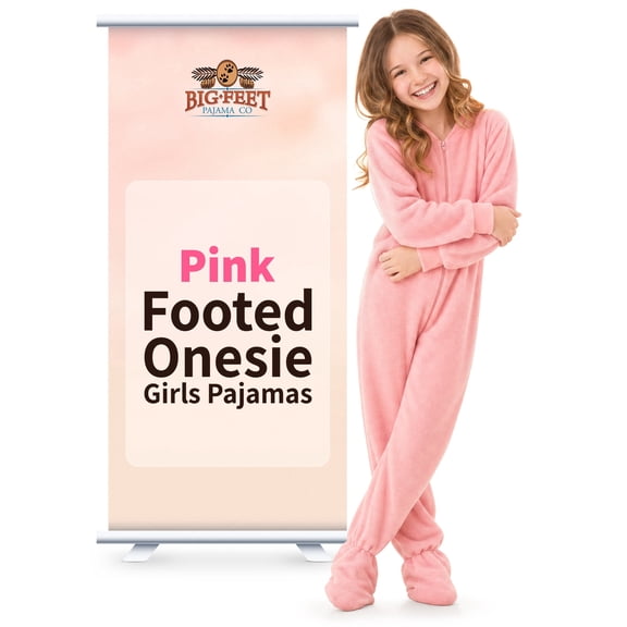Big Feet Pajama Co. Girls’ Pink Fleece Footed Pajamas – Cozy One-Piece Sleepwear, Anti-Pill, Moisture-Wicking, Sizes Child to Tween
