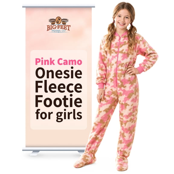 Big Feet PJs Girls Pink Camouflage Micro Fleece Footed Pajamas One-Piece Sleeper