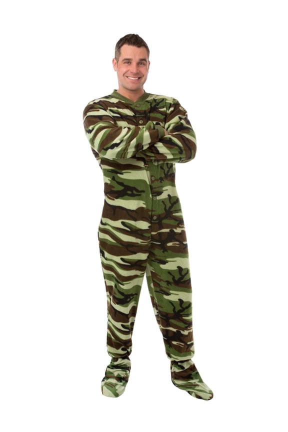 Big Feet PJs Adult Footed Pajamas Sleeper with Drop Seat, Green Camo