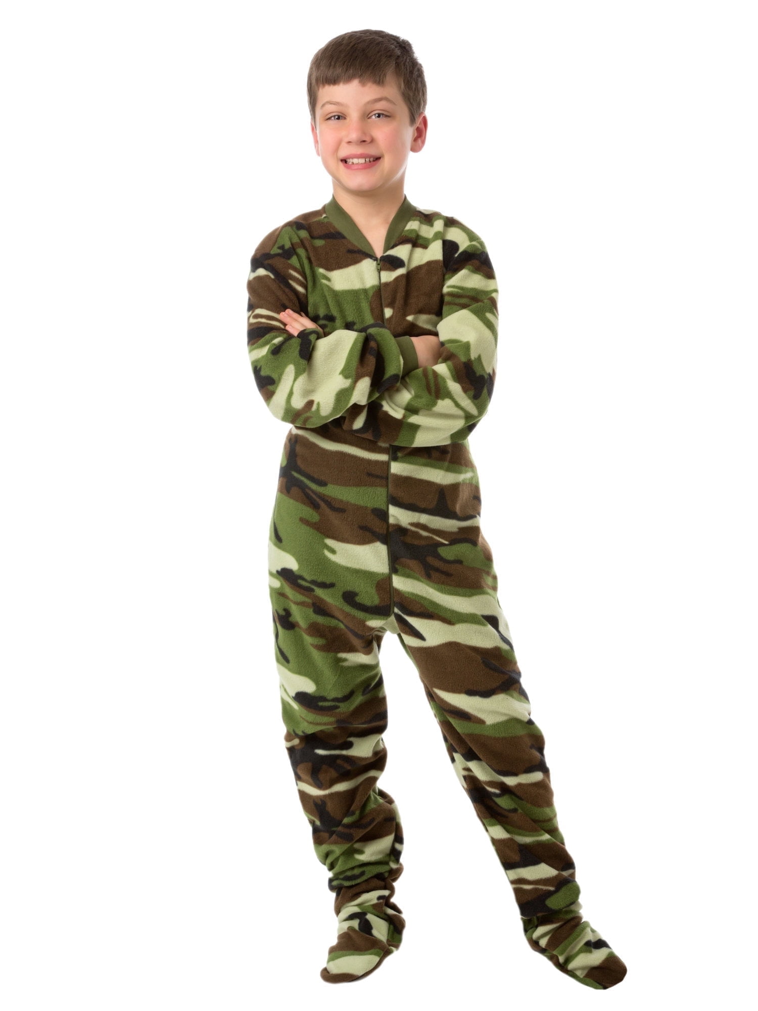 Big Feet PJs Kids Green Camo Fleece Footed Pajamas – One Piece Sleeper, Soft & Warm, Boys, Machine Washable