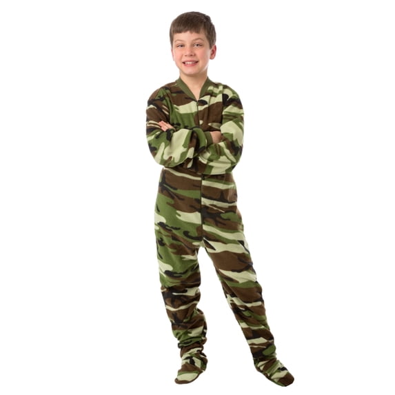 Big Feet PJs Kids Green Camo Fleece Footed Pajamas – One Piece Sleeper, Soft & Warm, Boys, Machine Washable