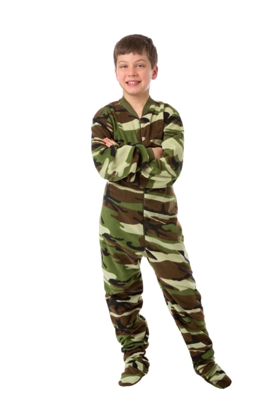 Big Feet PJs Kids Green Camo Fleece Footed Pajamas – One Piece Sleeper, Soft & Warm, Boys, Machine Washable