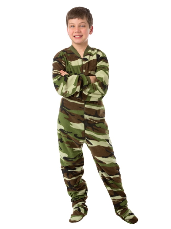 Big Feet PJs Kids Green Camo Fleece Footed Pajamas – One Piece Sleeper, Soft & Warm, Boys, Machine Washable
