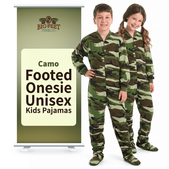 Big Feet PJs Kids Green Camo Fleece Footed Pajamas – One Piece Sleeper, Soft & Warm, Boys, Machine Washable