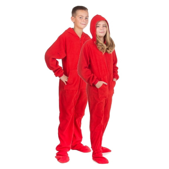 Big Feet Pjs Kids Red Fleece Hoodie Footed Onesie Pajamas for Boys & Girls Size 12