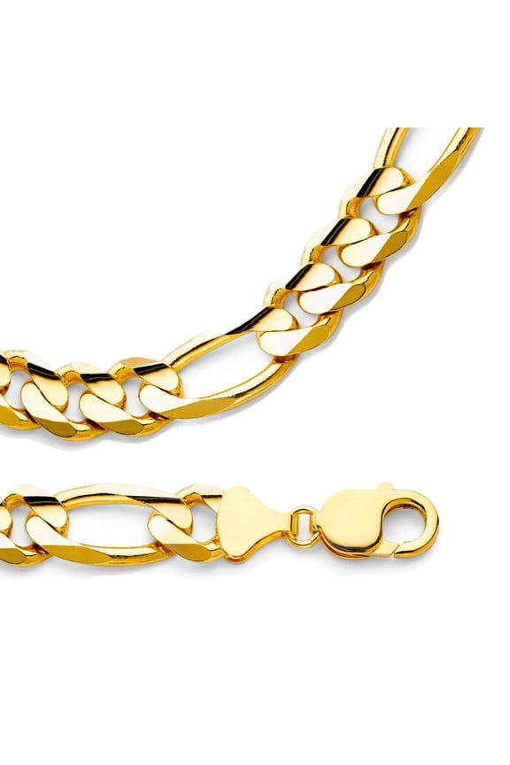 Big Figaro Chain 14k Yellow Gold Necklace Mens Heavy Large Wide Concave Solid Links, 11.3 mm - 26 inch