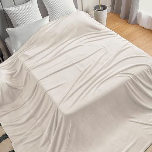 Big Fleece Blanket 120" x 120" (10' x 10'), Super Soft Fluffy Fuzzy Oversized King for Bed, Couch, Sofa, Camping, Extra Large Blanket Fits Your Whole Family, Beige