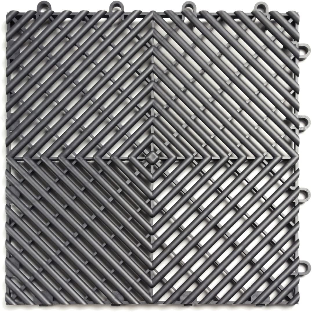 Big Floors RaceDeck Free-Flow Open Rib Self-Draining Design, Durable Copolymer Plastic Interlocking Modular Garage Flooring Tile (12 Pack), Graphite
