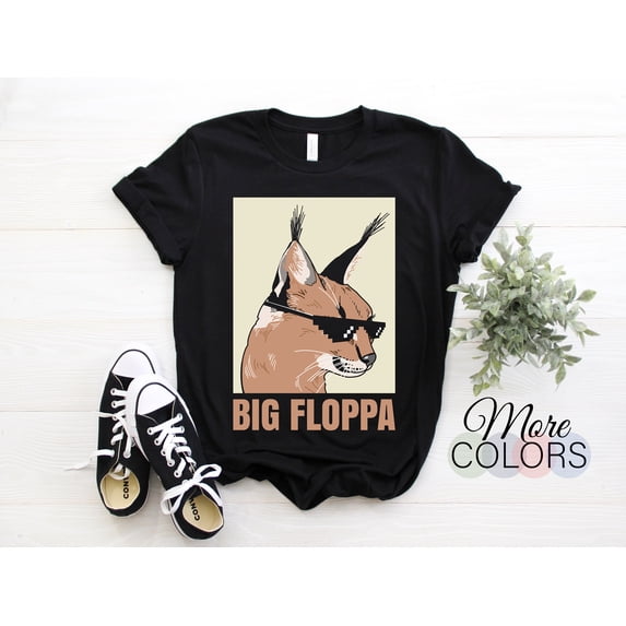 Big Floppa Meme Cat Caracal T-Shirt, Cool Funny Cats Caracals Glasses Gift, Wild Animals Lover Birthday Christmas Present Boys Girls Dad Mom
