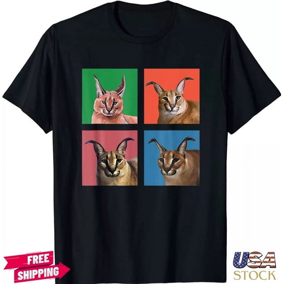 Big Floppa Meme Cat Cute Funny Caracal Cat Square Box Style T-Shirt Size S-5XL