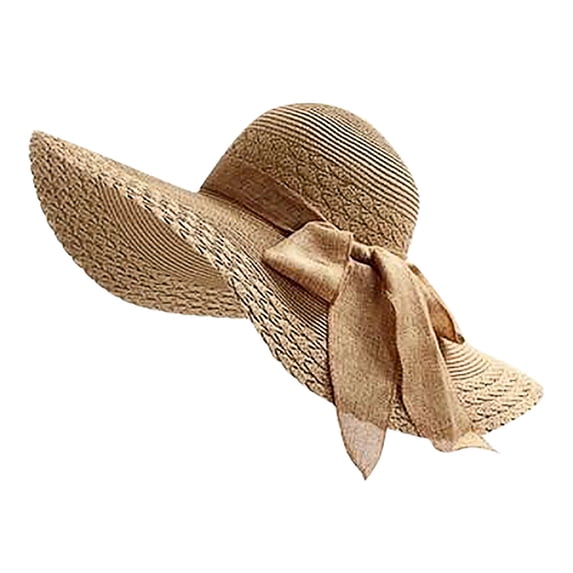 Big Floppy Sun Hats for Women Summer Beach Sparkly Straw Hat Wide Brim Bucket Hats with Bow UV Protection Sun Cap Big Eave Foldable Sunshade Hat with Bowknot,Khaki