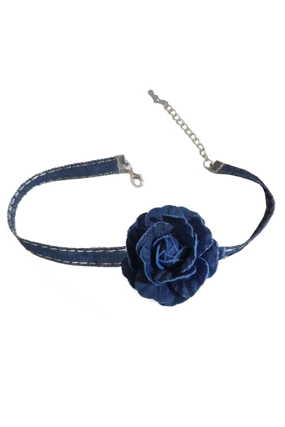 Big Flower Chokers Necklace Vintage Flower Necklace Neck Chain Blue Wide Neckband Statement