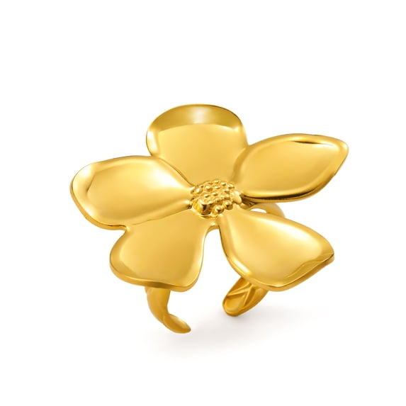 Big Flower Open Ring Stainless Steel Gold Color Bohemian Flower Ring Elegant Band Ring for Women