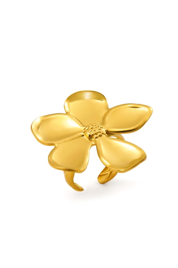 Big Flower Open Ring Stainless Steel Gold Color Bohemian Flower Ring Elegant Band Ring for Women