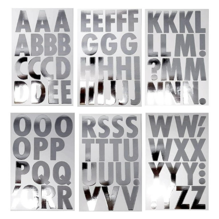 Big Font Alphabet Letter Stickers, Caps, 3-Inch, 82-Count, Metallic Silver