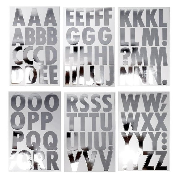 Big Font Alphabet Letter Stickers, Caps, 3-inch, 82-piece, Metallic Silver