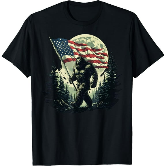 Big Foot Bigfoot Sasquatch American Flag Patriotic 4th July T-Shirt Tops Tee