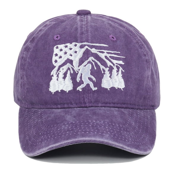 Big Foot Embroidered Washed Baseball Cap Featuring the American Flag for Men and Women
