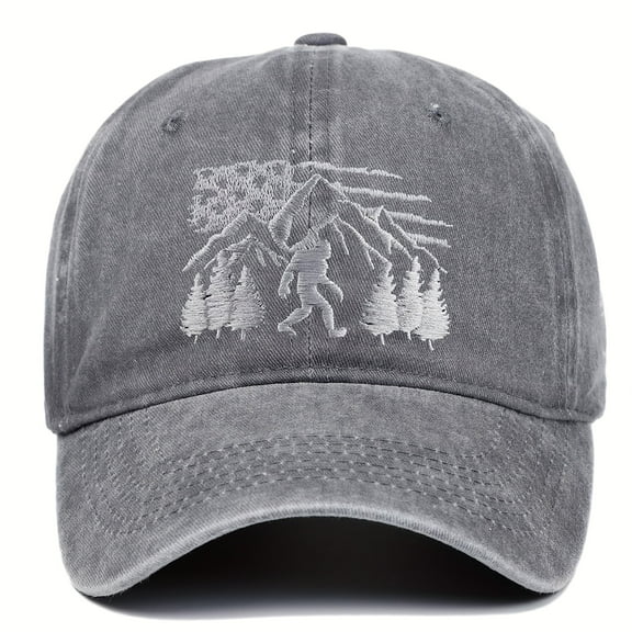 Big Foot Embroidered Washed Baseball Cap Featuring the American Flag for Men and Women Gray