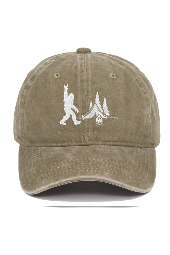 Big Foot Embroidered Washed Baseball Cap Featuring the American Flag for Men and Women