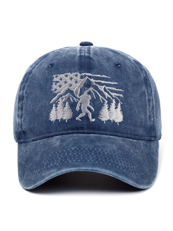 Big Foot Embroidered Washed Baseball Cap Featuring the American Flag for Men and Women
