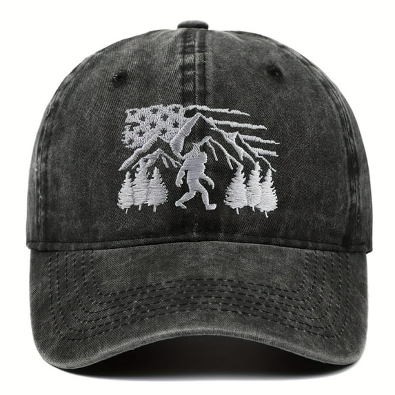 Big Foot Embroidered Washed Baseball Cap Featuring the American Flag for Men and Women