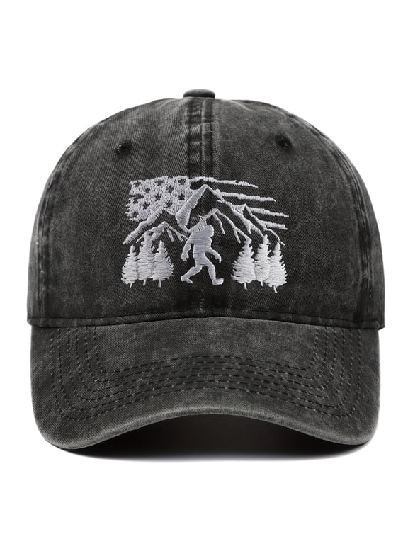 Big Foot Embroidered Washed Baseball Cap Featuring the American Flag for Men and Women