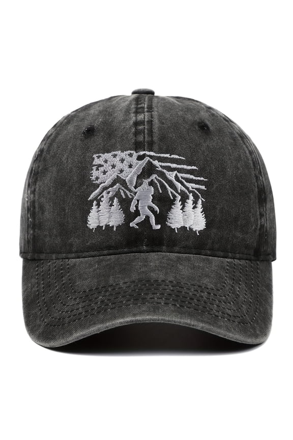 Big Foot Embroidered Washed Baseball Cap Featuring the American Flag for Men and Women