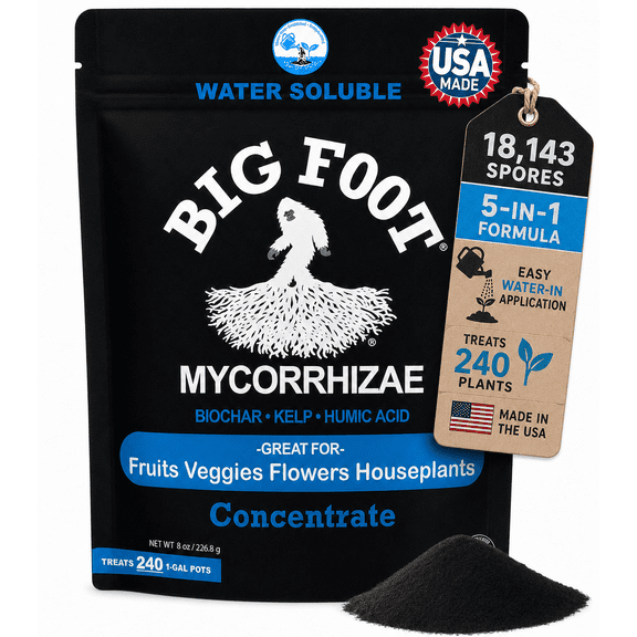 Big Foot Mycorrhizae for Plants, Potted Plants and Gardens - Concentrate Fully Dissolves in Water, Year Round Organic Fertilizer for Root Growth and Healthy Soil - 8 Ounces of Mycorrhizal Inoculant