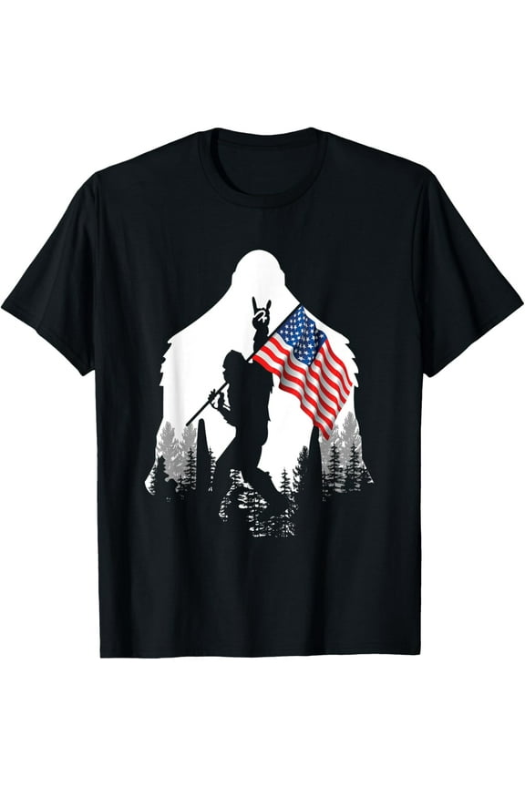 Big Foot Shirt - Bigfoot Sasquatch American Flag Patriotic T-Shirt Tops Tee