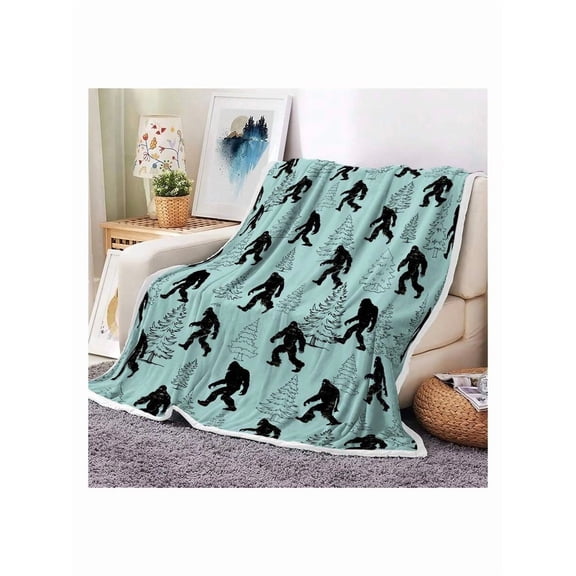 Big Foot Throw Blanket Sasquatch Pine Forest Flannel Fleece Blanket for Couch Bed Living Room Decor Camping Gift Warm Home Blanket